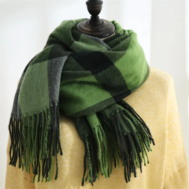 Plaid Printed Long Scarf Shawl Green - Shop at LoveMi