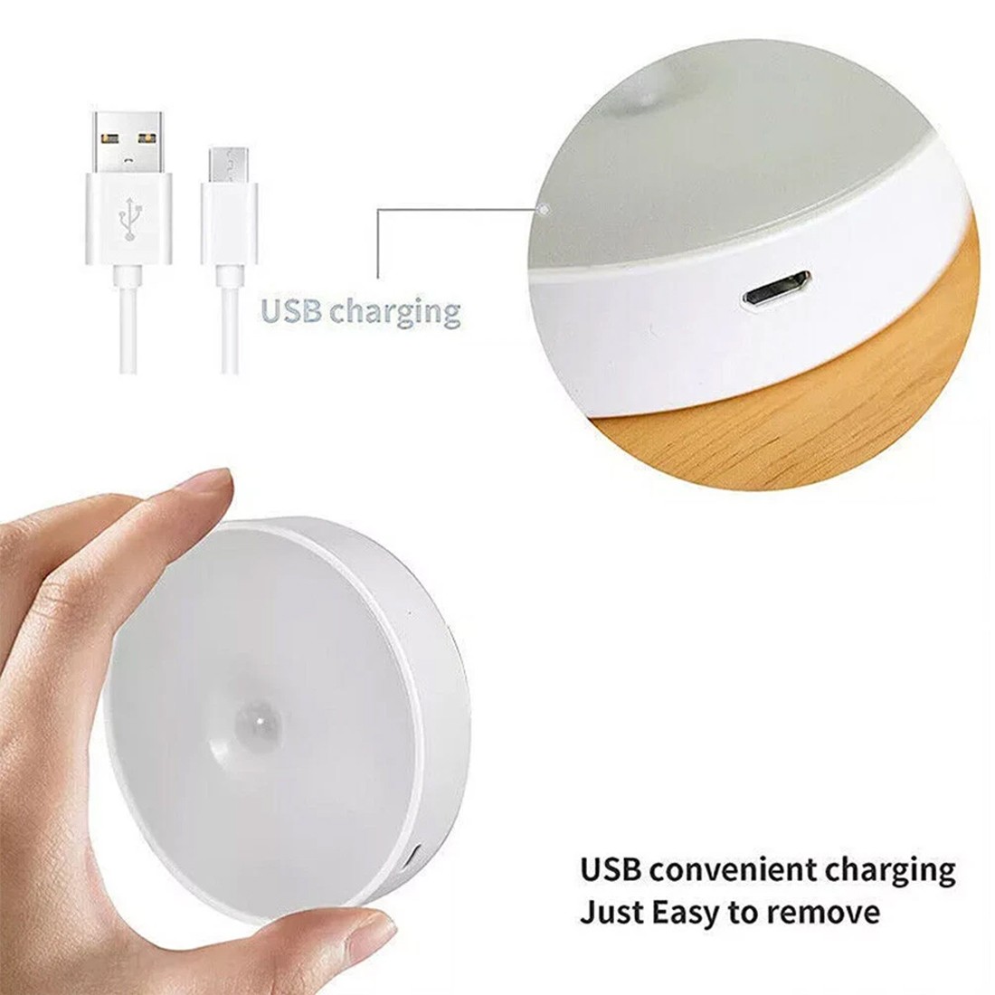 Sensor Light LED Motion PIR USB Rechargeable Portable Cabinet Stair Night Lamp