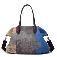 One-shoulder Canvas Large-capacity Casual Bag Fashion Trend - Blue - View 1