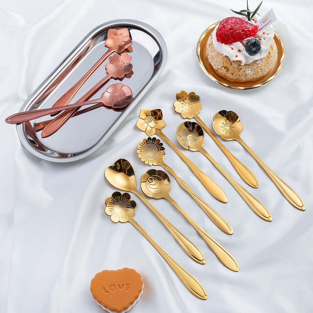 Title 9, Gold-plated Flower Spoon Stainless Steel Coffee...