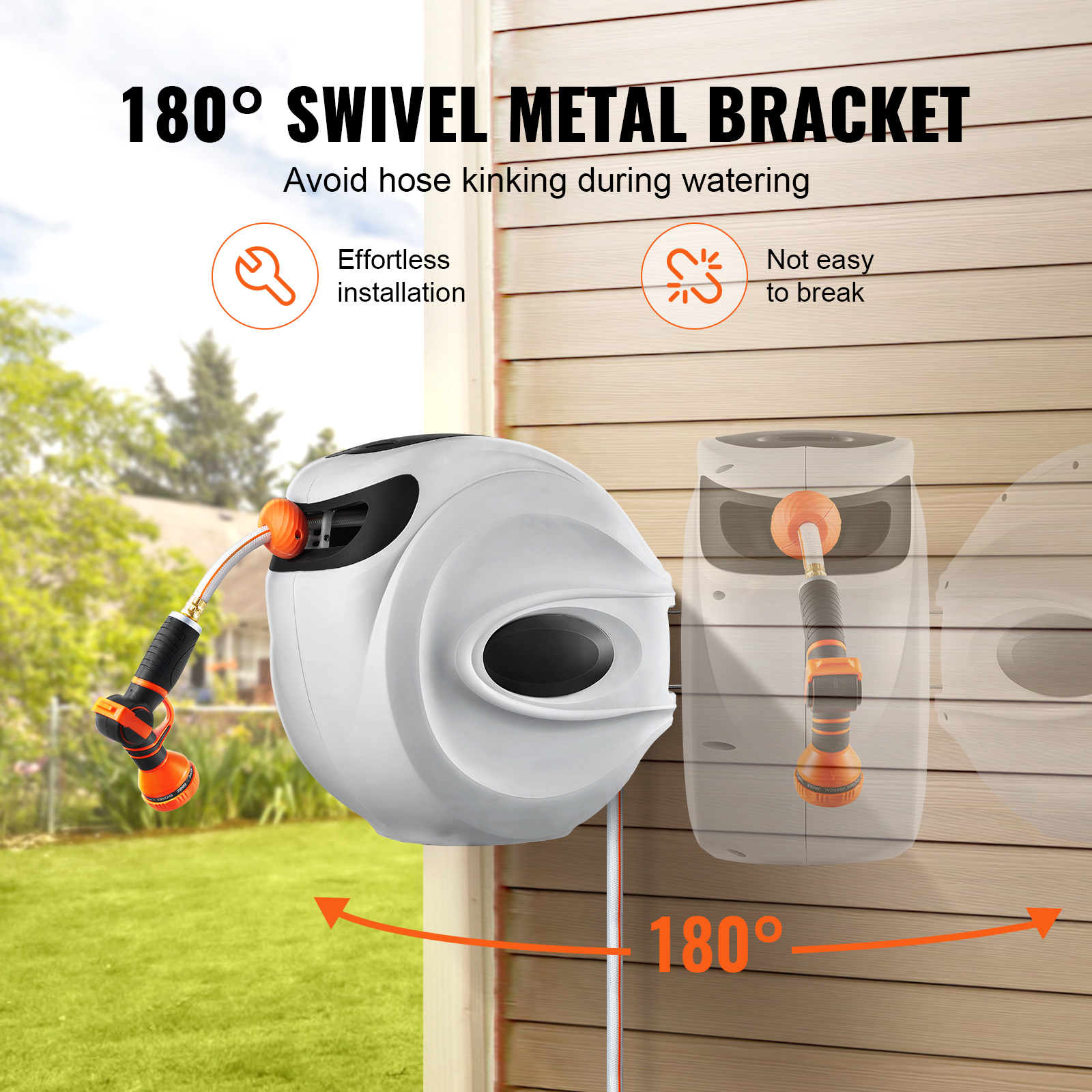 Retractable Hose Reel Water Hose Reel Swivel Wall-Mounted,Garden