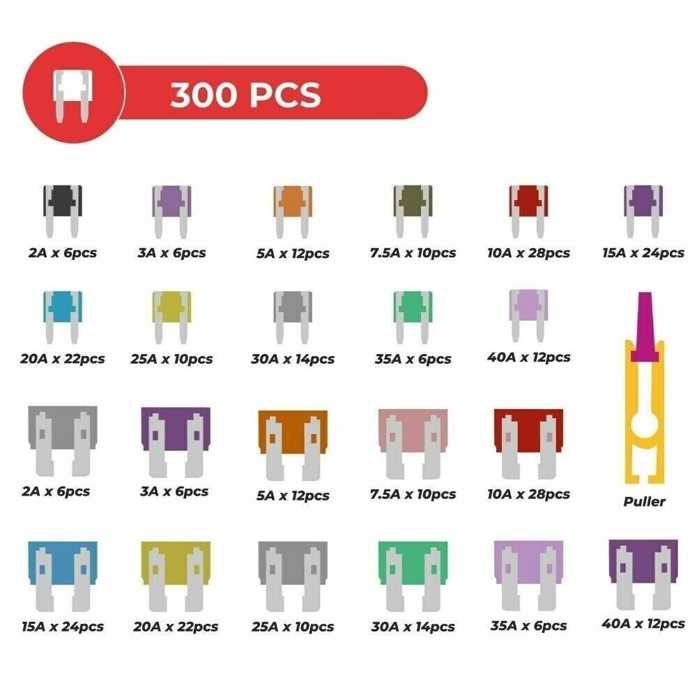 300PCS CAR BLADE FUSES Assortimento Kit di Cavi di Taglia Auto Veicoli