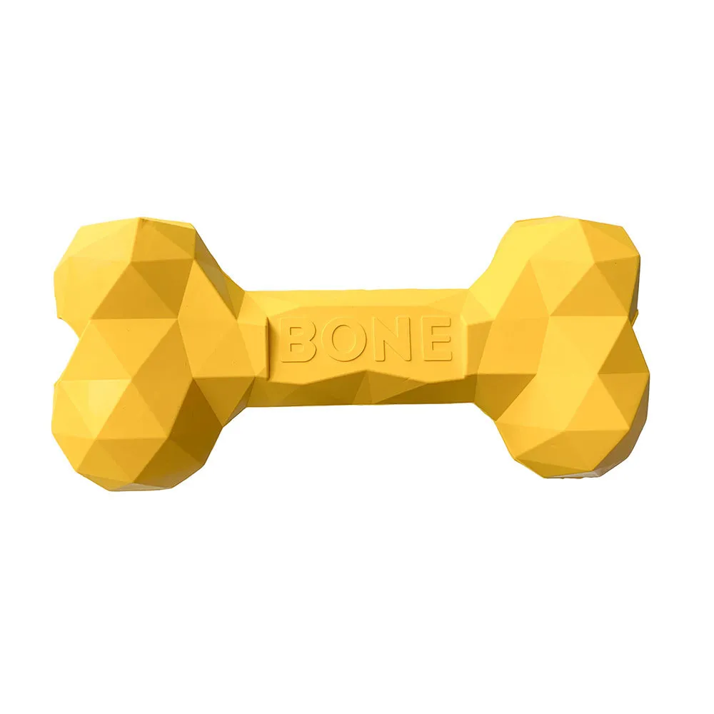 Pet Dog Teeth Grinding Bite Resistant Rubber Bone Toy - Yellow