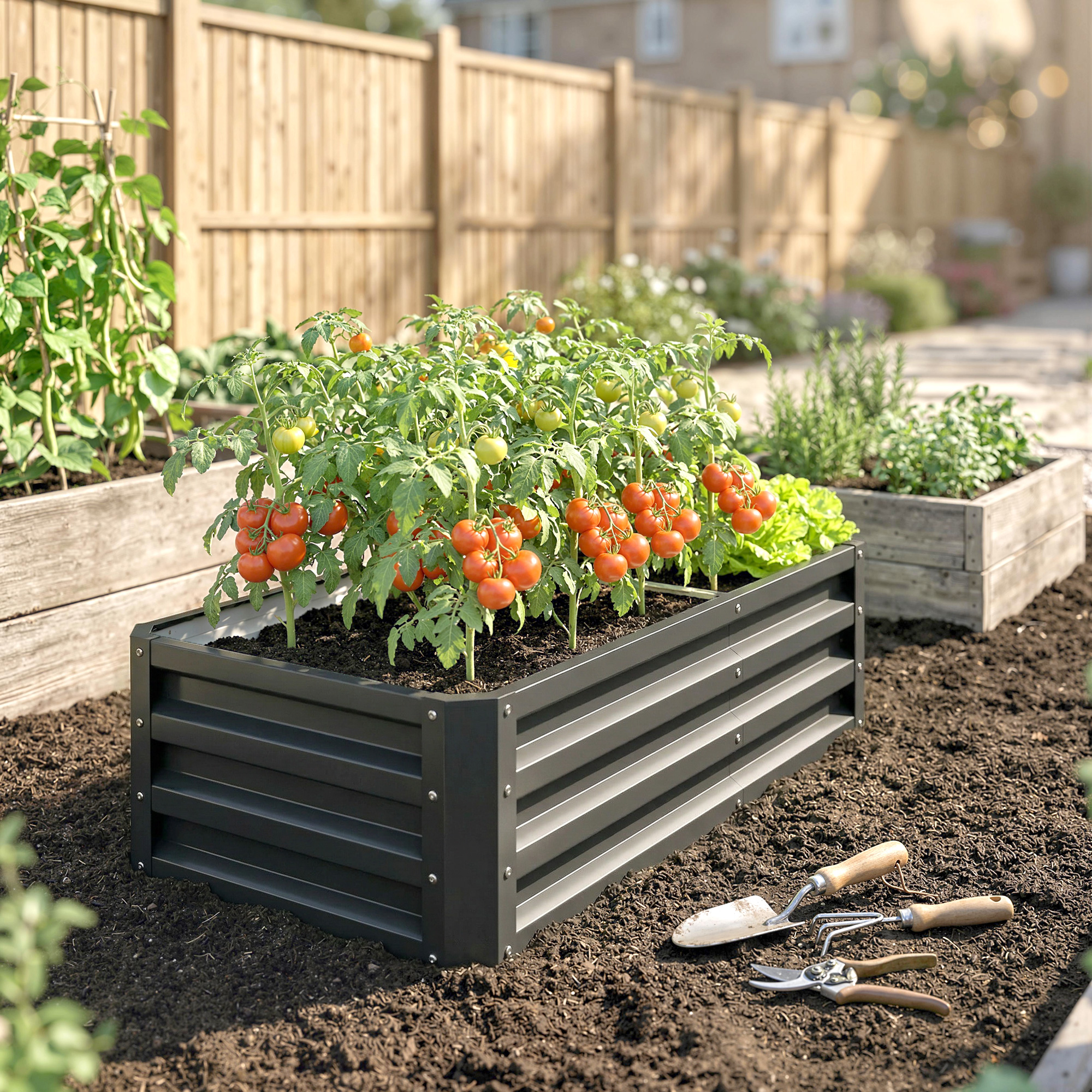 Garden Elevated Flower Beds, Galvanized Outdoor Planting Boxes, Suitable — image 4