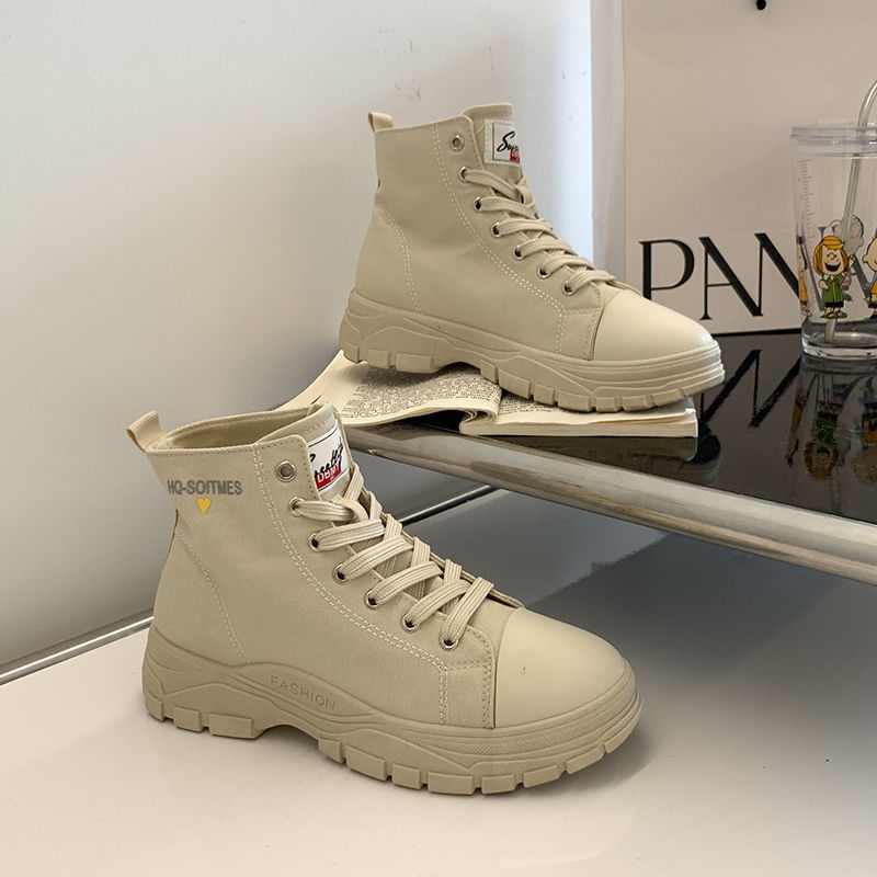 Canvas Martin Boots Women's Early Autumn New Thick Bottom Beige - Shop at LoveMi