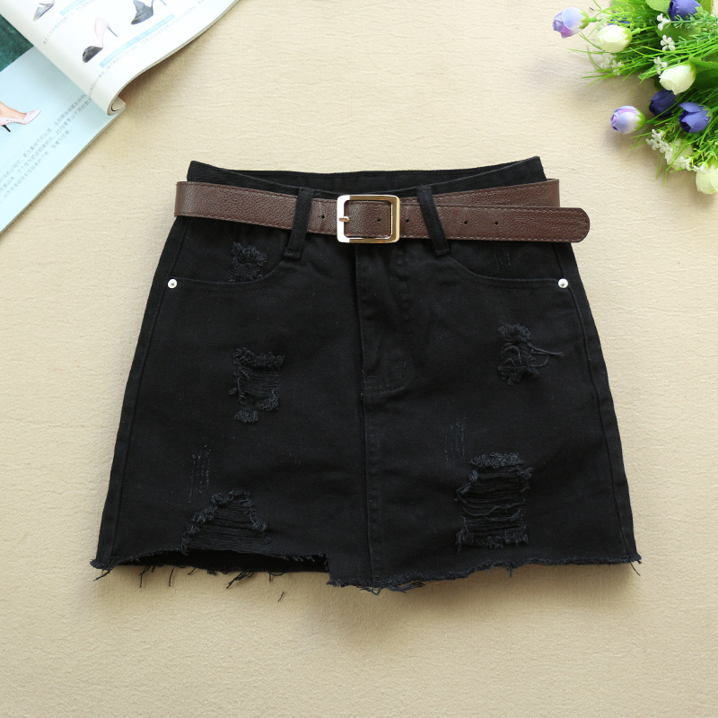 New Ripped White Denim Skirt Women's Spring And Summer Black - Shop at LoveMi