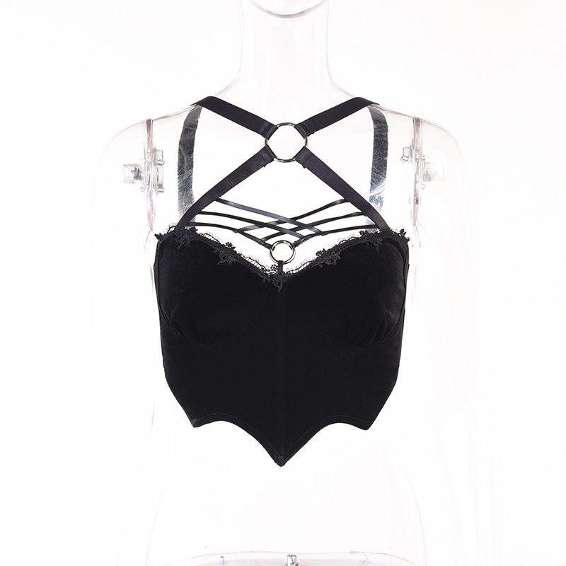 Dark Bat Round Ring Buckle Deep V Beauty Back Sling