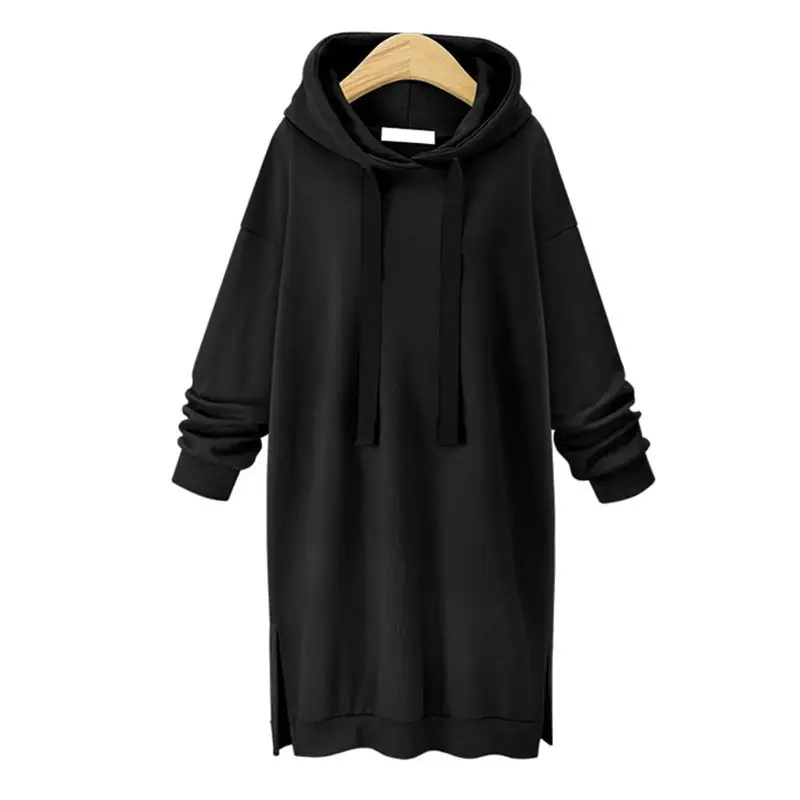 Drawstring Hooded Long-sleeved Sweater Women's Over-knee Mid-length Dress