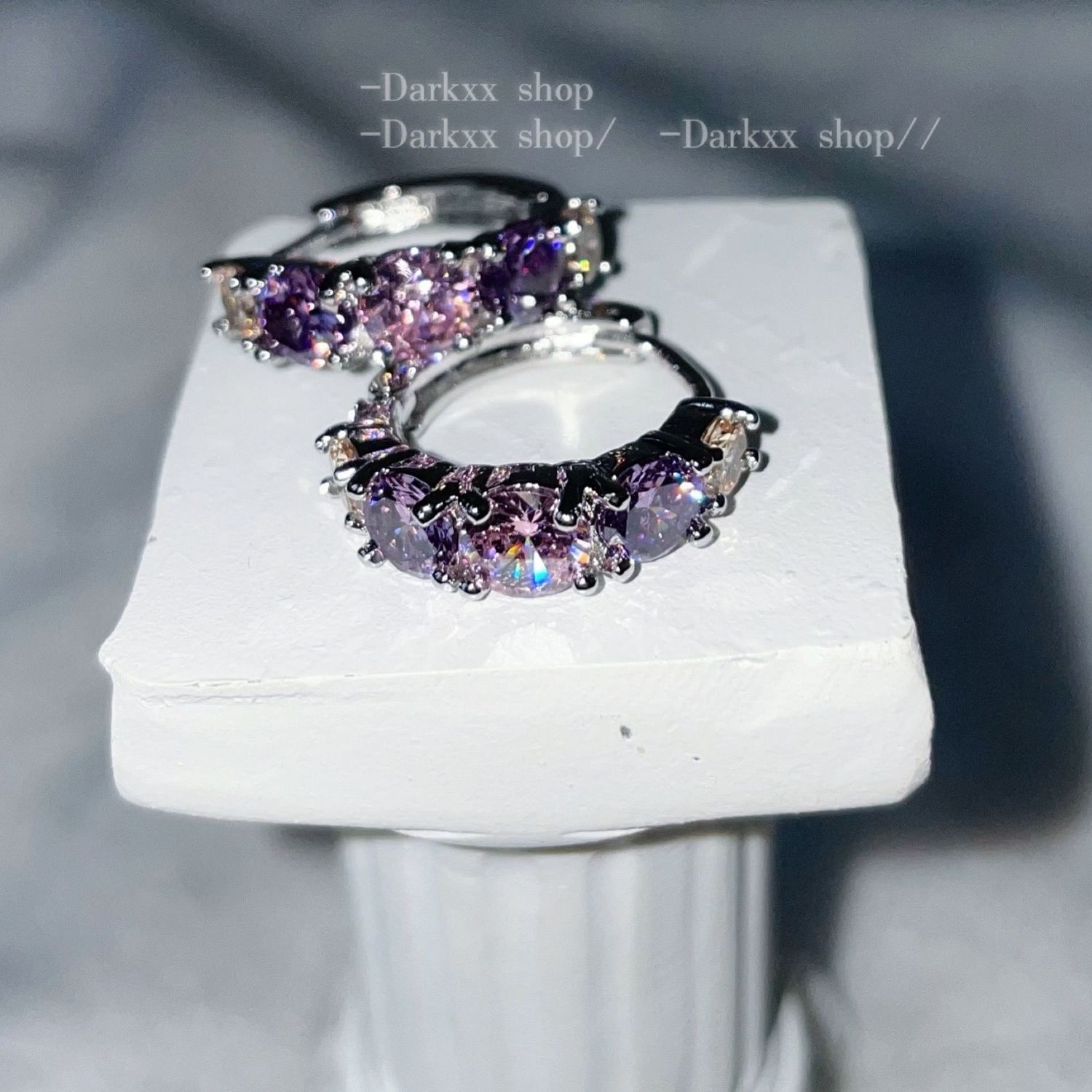 Heavy Craft Full Purple Rhinestone Angel Combo Stud & Huggie Earrings, Super Sparkly Edgy Hot Girl Style Ear Jewelry