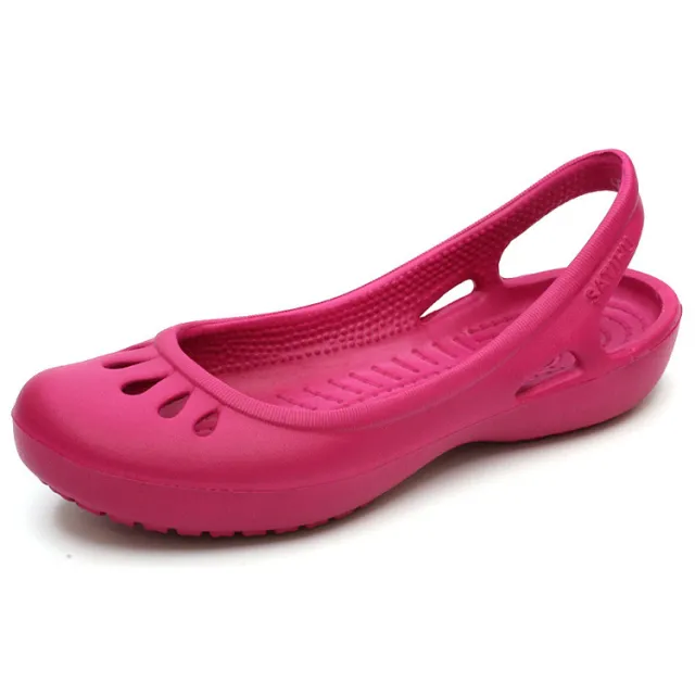 Ladies Pattern Flat Shoes Hole Shoes Flat With Toe Red - Shop at LoveMi