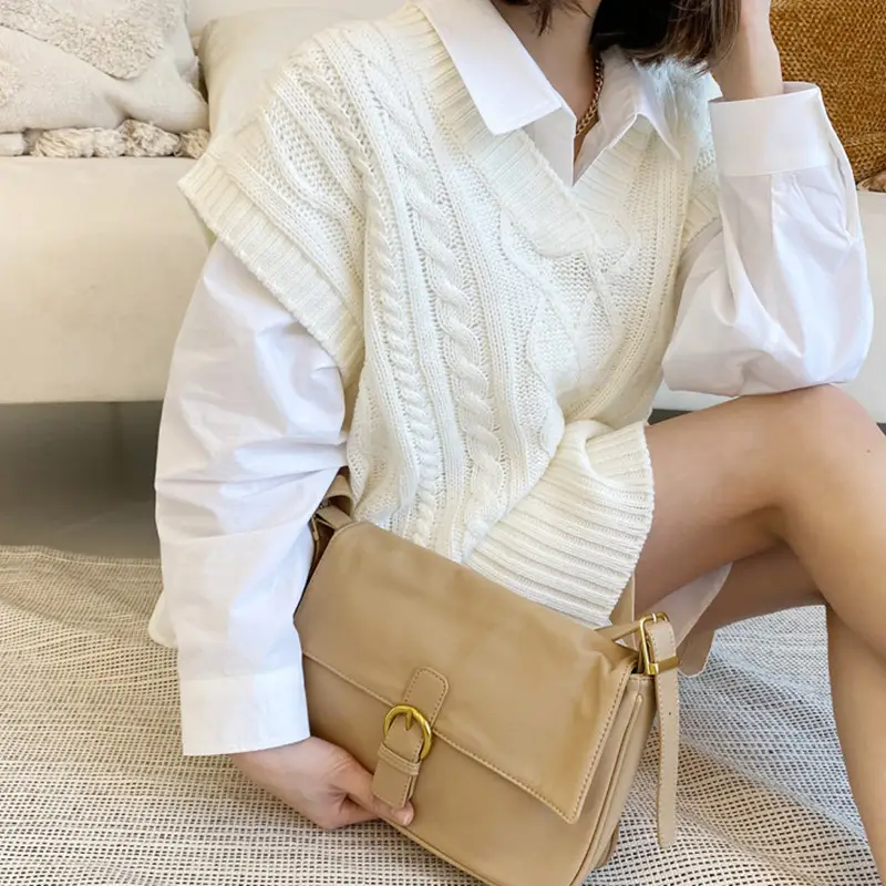Simple Lapel Single-breasted Mid-length Shirt And Vest