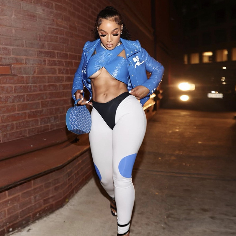 Women's Fashion Splicing Buttocks Tight Pants