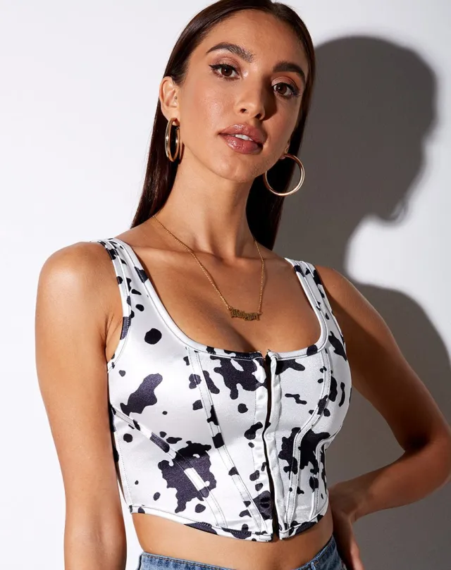 New Sexy Versatile Front Breasted Corset Print Cropped Tank Top Cow Pattern - Shop at LoveMi