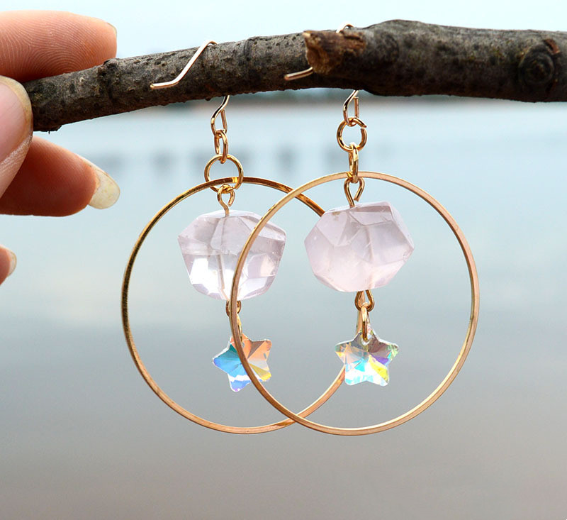 Natural Crystal Brazil Irregular Crystal Moon Accessories Handmade Customized Earrings