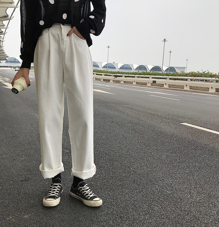 Women's Casual Solid Color Loose Wide Leg Denim Trousers