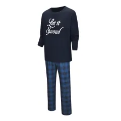 European And American Christmas Letter Printing Parent-child Clothing Home Wear Suit - Dark Blue - View 1