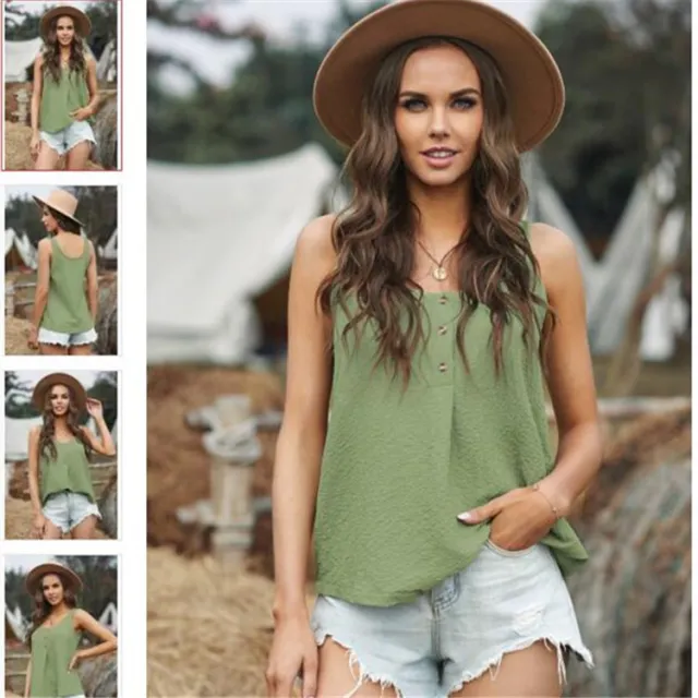 Solid Color Simple T shirt Vest Women's Clothing Green - Shop at LoveMi