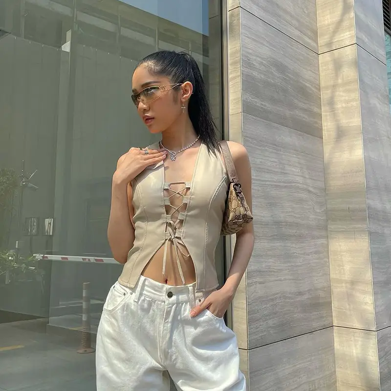 European And American Women's Tie-rope Sleeveless Slim Vest