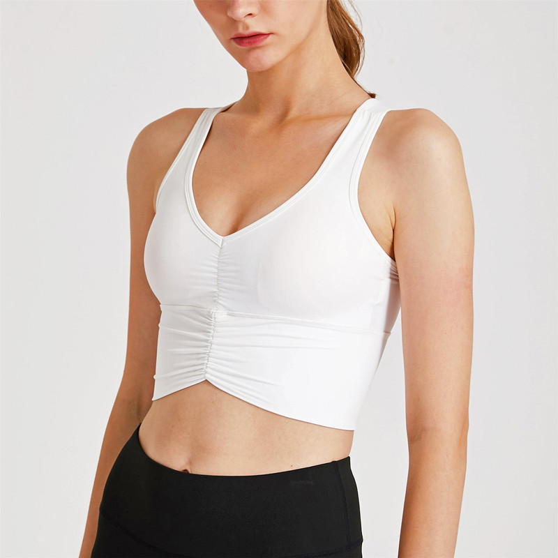 Street Pleated Sports Bra Plus Size Long Tank Top White - Shop at LoveMi