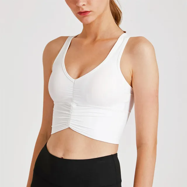 Street Pleated Sports Bra Plus Size Long Tank Top Tan - Shop at LoveMi