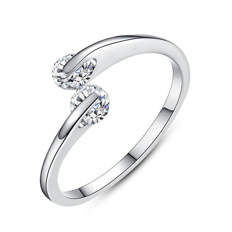 Sterling Silver Ring Double Diamond  Couple  Women's Tail
