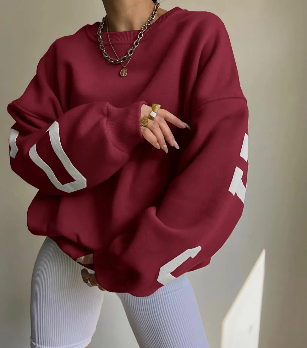 Women's Casual Fashion Print Thickened Versatile Top - Claret Red