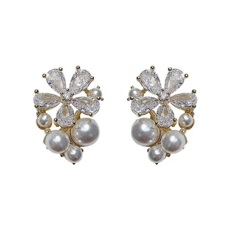 Flower Zircon Earrings All-match Small And Simple Pearl Earrings Earrings