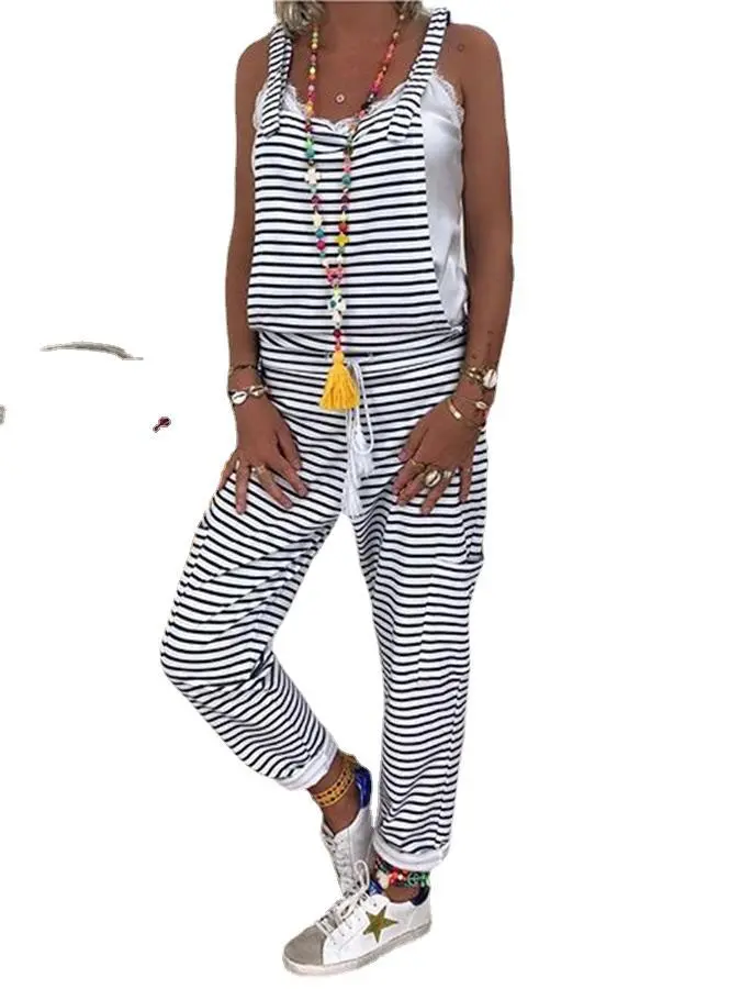 Women's Casual Striped Large Suspenders - Black