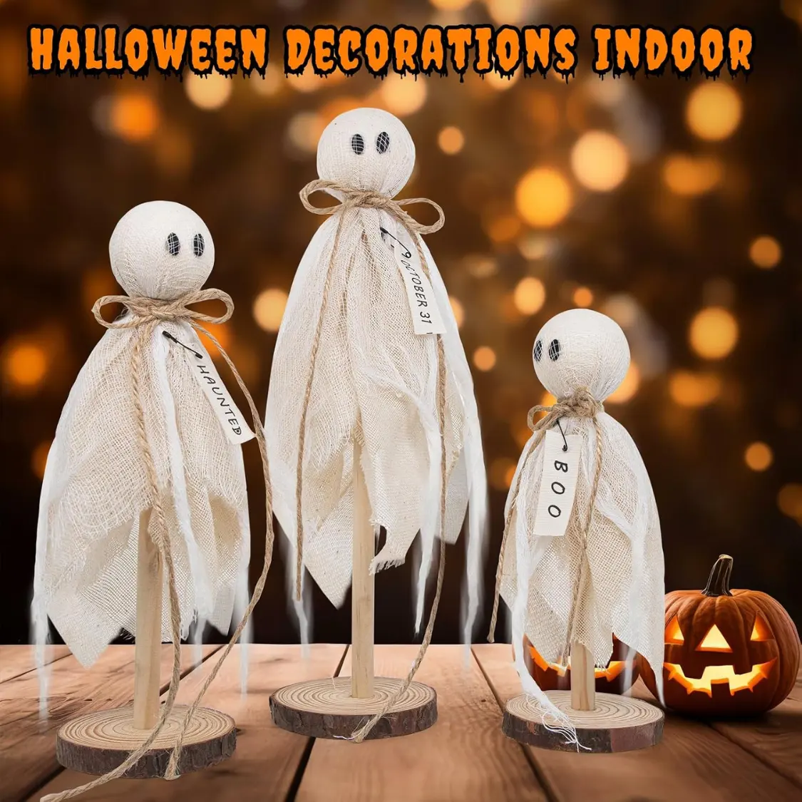 Wooden Ghost Halloween Decorations Indoor Set