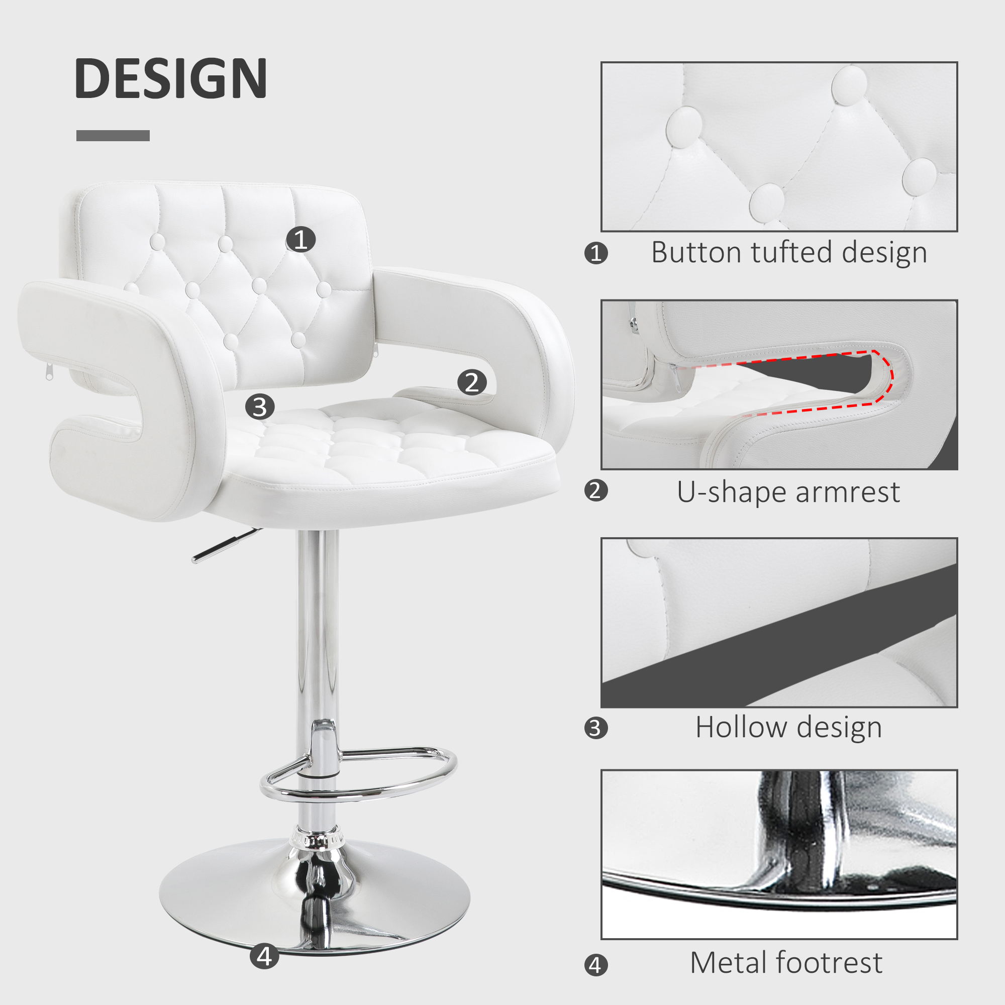 PU Leather Cushioned Rotating Bar Stool, Adjustable Height, With Backrest — image 3