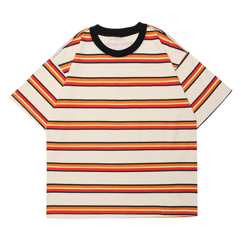 Retro Striped Short-sleeved T-shirt Men's Street Loose