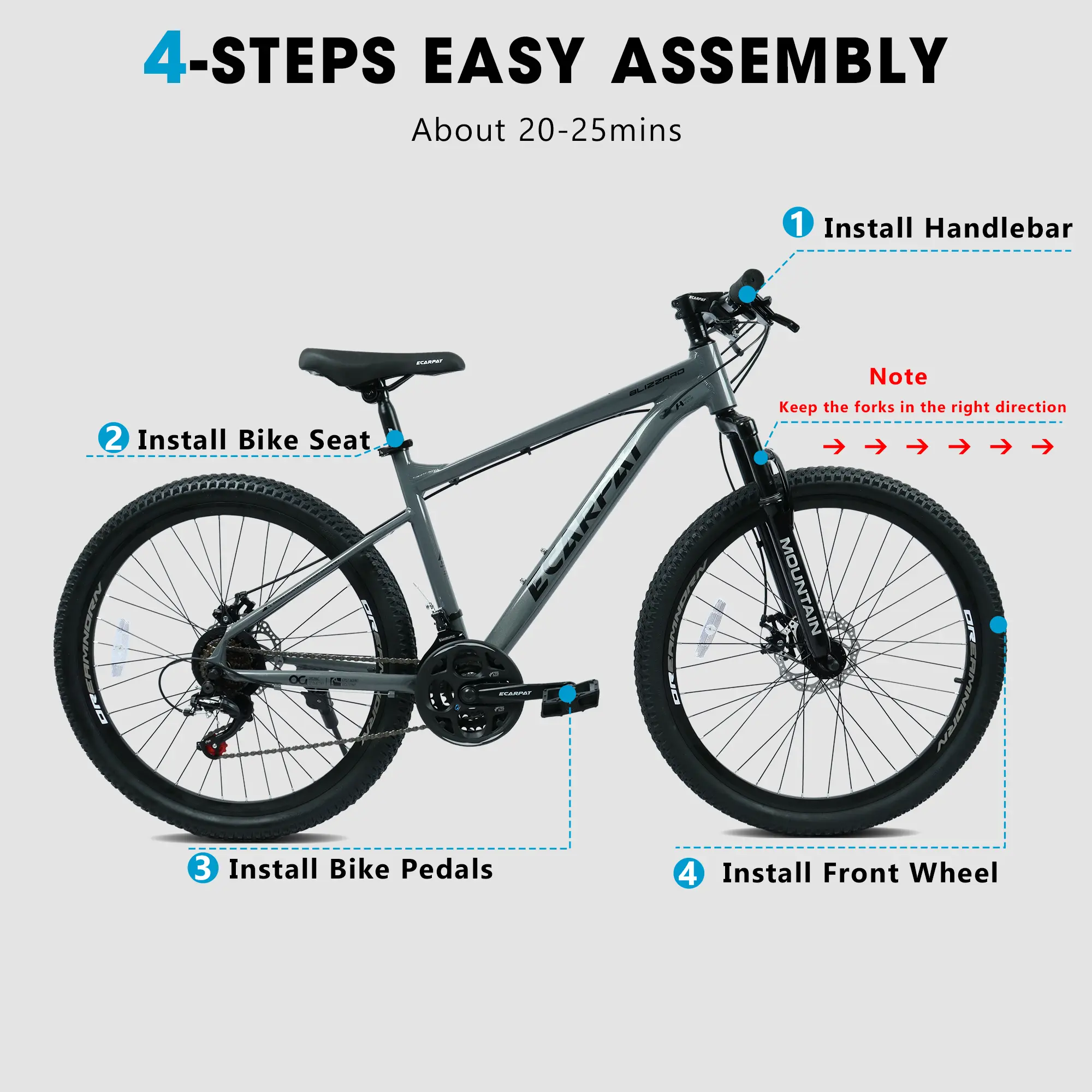 A26317 Ecarpat 26 Inch All-Terrain Mountain Bike With Disc Brakes 21-Speed Drivetrain & Durable Carbon Steel Frame Ideal For Men And Women, Perfect For Trail Ri