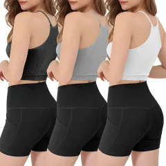 3 Pack Women Crop Basic Tank Top Ribbed Knit Sleeveless Round Neck 9 Colour Machine Wash Summer Crop S To XL - Black - View 1