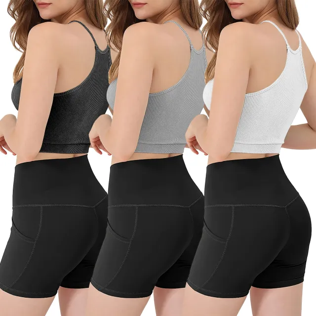 3 Pack Women Crop Basic Tank Top Ribbed Knit Sleeveless Round Neck 9 Color Machine Wash Summer Crop S To XL Black - Shop at LoveMi