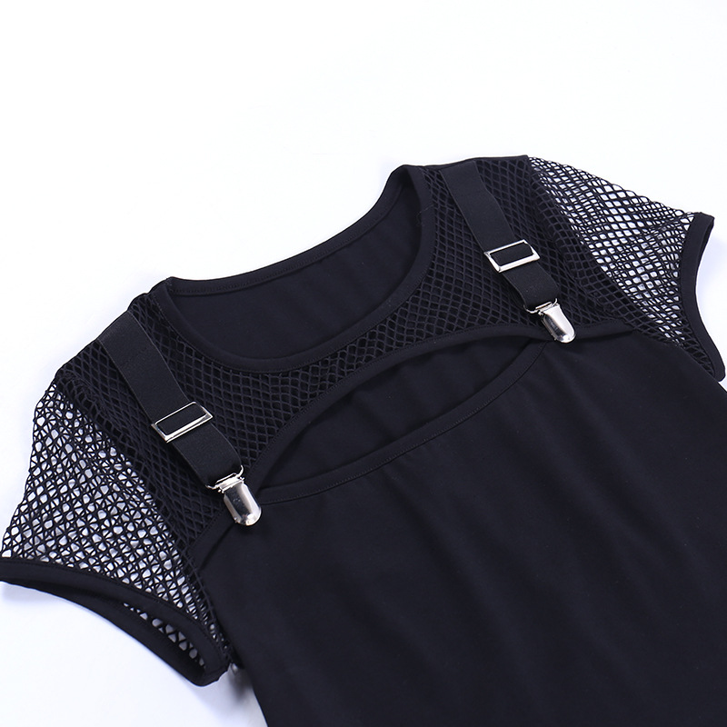 Title 13, Women Pure Black Fashion Slim Hollow Mesh Patch...