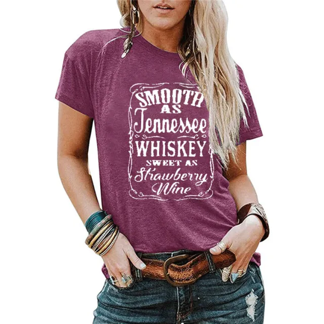 Ladies Blouse Letter Printing Round Neck Short sleeved T Shirt Women Purple - Shop at LoveMi