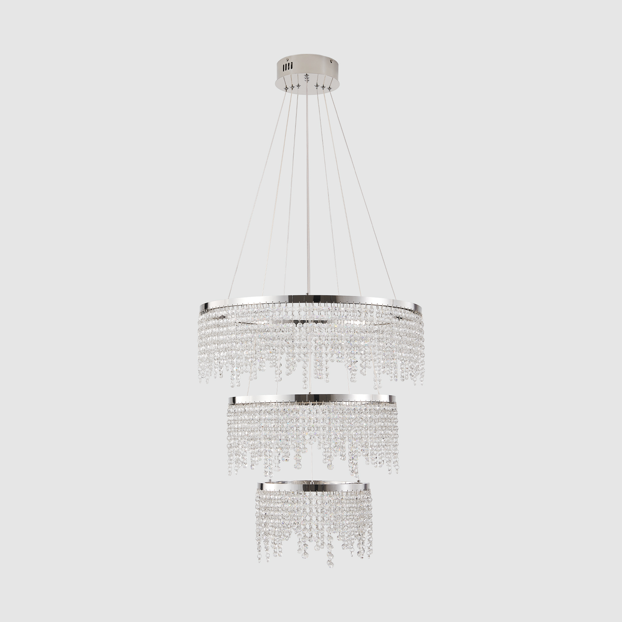 24-inch Crystal Chandelier LED Ceiling Lamp, Adjustable Color Temperature 3000K 4000K 6000K, Height Adjustable, Luxury Round Chandelier, Suitable For Living Room, Dining Room, Bedroom