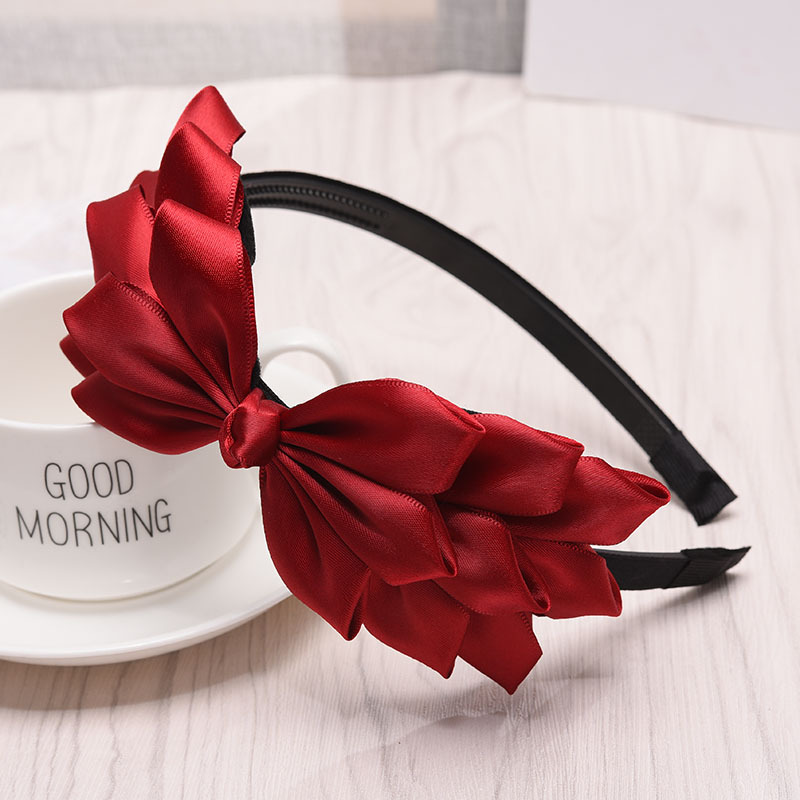 Korean Style Cute Hair Accessories Women's Solid Color Bow Headband Phoenix Tail Wine Red - Shop at LoveMi