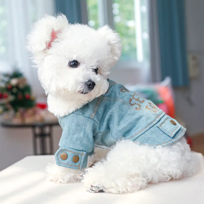New Pet Plush Thick Denim Cotton Coat