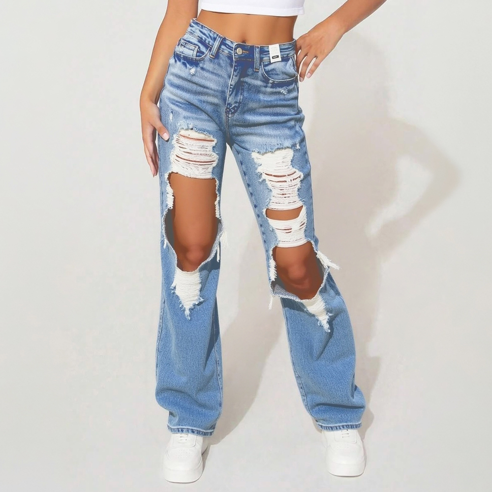 Women's High Waist Jeans, Straight Leg Ankle Length Jeans In A Classic Style, Cotton Denim For All Seasons Forbidden Platform Temu Blue - Shop at LoveMi