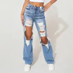 Women's High-Waist Jeans, Straight-Leg Ankle-Length Jeans In A Classic Style, Cotton Denim For All Seasons Forbidden Platform - Temu - Blue - View 1