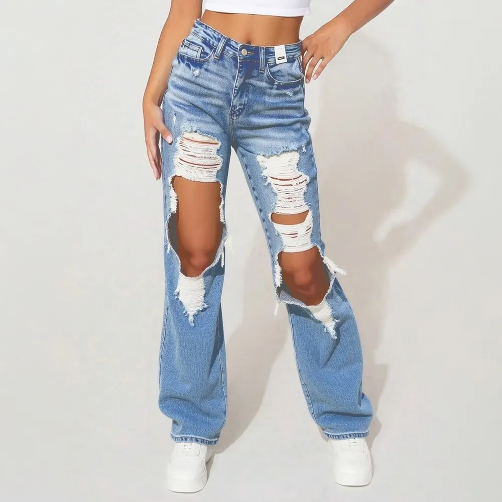 Women's High-Waist Jeans, Straight-Leg Ankle-Length Jeans In A Classic Style, Cotton Denim For All Seasons Forbidden Platform - Temu - Blue