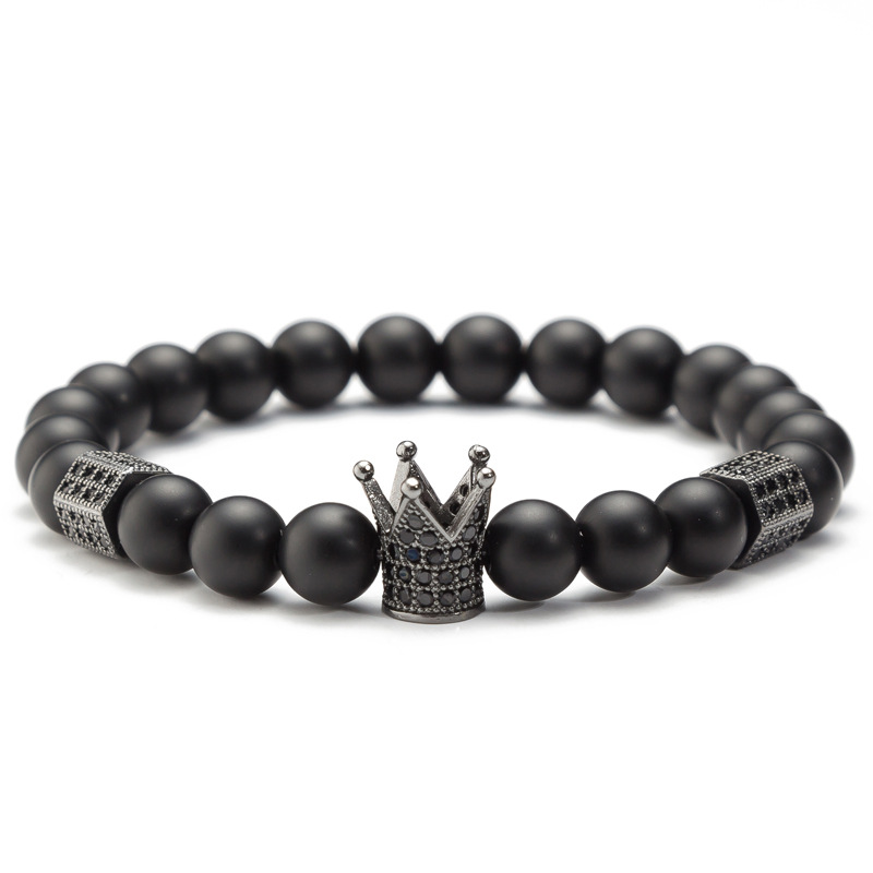 Micro Inlaid Zircon Crown Skull Set Men's Bead Bracelet