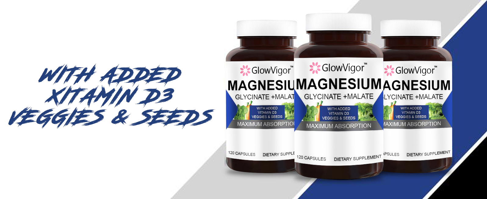 Magnesium Complex with Vitamin D, 120 Capsules. MAX ABSORPTION MAGNESIUM & VITAMIN D3: Our magnesium pills combine 250mg of magnesium Glycinate & Malate, 800 IU of Vitamin D3, and magnesium-rich veggies like spinach in easy-to-swallow capsules. Magnesium 