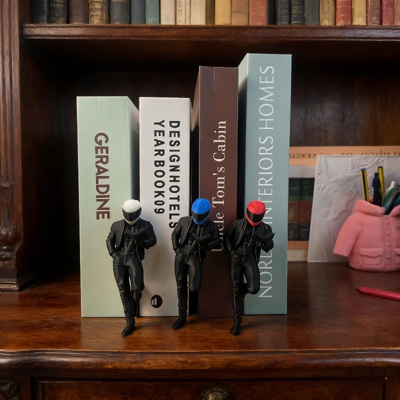 Random Color 3D Printed Motorcycle Rider Bookend, Creative Desktop Decor Figure, Unique Shelf Organizer For Books And Office Display