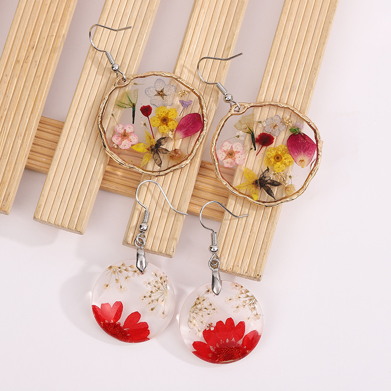 Gold Flower Drop Glue Dried Flower Earrings