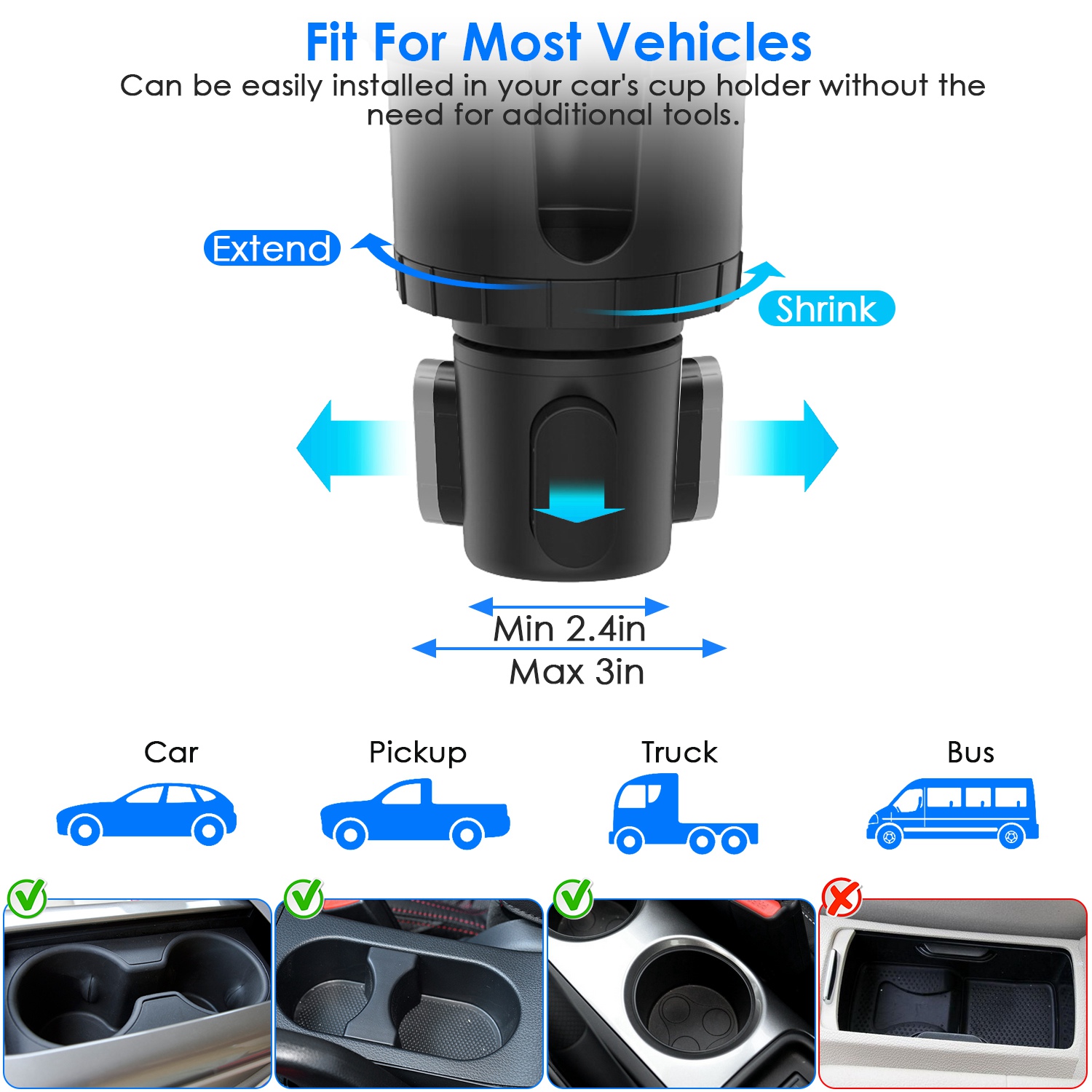 1Pc 2 In 1 Car Cup Phone Holder Automotive Drink Holder With 360 Degree Rotating Gooseneck Phone Mount Adjustable Base Fit For Most Phones Cups Vehicles - Image 7