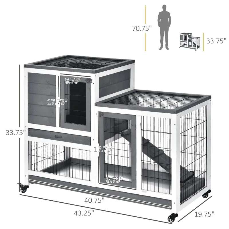 Wooden Rabbit Hutch Elevated Bunny Cage Indoor
