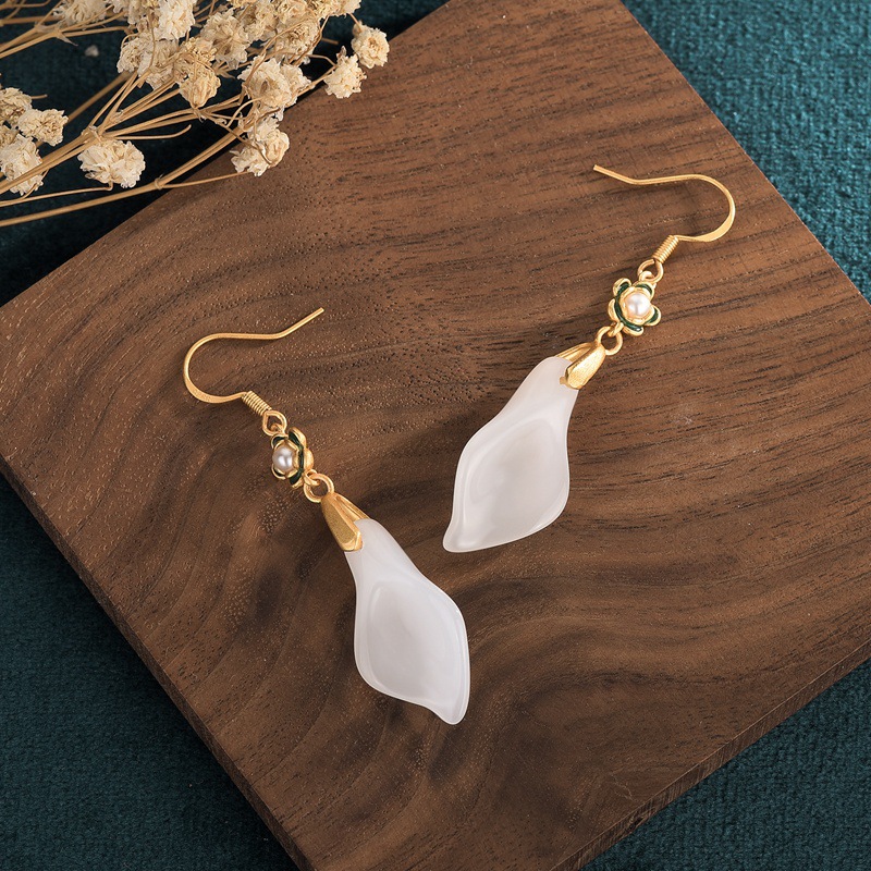 Vintage Fairy White Jade Earrings Enamel Color Scenery