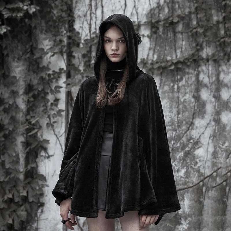 Women's Solid Color Hooded Crescent Temperament Coat
